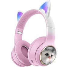 Başkenttekno HD11 Sevimli Kedi Karükatür Kulak LED Işıklı 5.3 Bluetooth Kulak Üstü Kulaklık