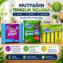Mr. Bee Mr. Green Mutfak Temizlik Üçlüsü Sihirli Sünger 5'li + Oluklu Bulaşık Süngeri 5'li + Paslanmaz Çelik Ovma Teli
