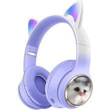 Başkenttekno HD11 Sevimli Kedi Karükatür Kulak LED Işıklı 5.3 Bluetooth Kulak Üstü Kulaklık