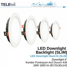 Teletek 18W LED Downlight 6 Koridor ve Acil Durum Fonksiyonlu Backlight Slim Yuvarlak Beyaz Işık  Spot Sıva Altı Panel Armatür , IP44 Ince Kasa Spot Aydınlatma