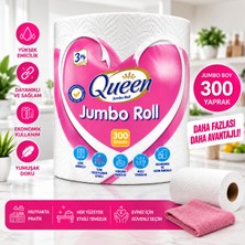 Queen Jumbo Roll Kağıt Havlu 300 Yaprak 3 Katlı Yüksek Emici Ekonomik Dev Rulo