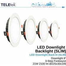 Teletek 21W LED Downlight 8 3 Ayarlı Fonksiyon  Backlight Slim Yuvarlak Beyaz Işık  Spot Sıva Altı Panel Armatür , IP44 Ince Kasa Spot Aydınlatma