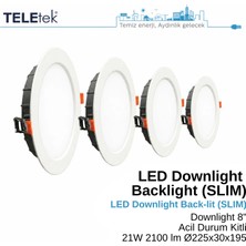 Teletek 21W LED Downlight 8 Acil Durum Kitli Backlight Slim Yuvarlak Beyaz Işık  Spot Sıva Altı Panel Armatür , IP44 Ince Kasa Spot Aydınlatma