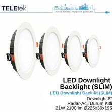 Teletek 21W LED Downlight 8 Radar ve Acil Durum Kitli Backlight Slim Yuvarlak Beyaz Işık  Spot Sıva Altı Panel Armatür , IP44 Ince Kasa Spot Aydınlatma