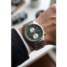 Lee Cooper Gümüş Erkek Kol Saati | 43 mm Paslanmaz Çelik Kasa, Koyu Yeşil Kadran