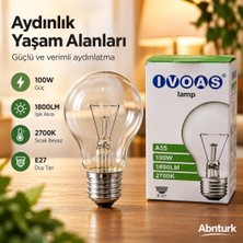 Abnturk 2 Adet l100W E27 Duy 1800LM Akkor Işıklı Eski Tip Ampul-Sarı Işık 2700K Ampu