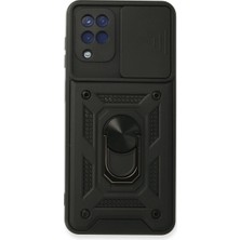 Samsung Galaxy A22 Kılıf Pars Lens Yüzüklü Silikon - Siyah