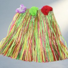 Meks Rengarenk Püsküllü Hawaii Hula Eteği Yetişkin ve Çocuklar Için
