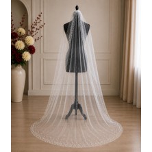 Yoğun 3 Boyutlu Yuvarlak 300X300 cm Incili Uzun Gelin Duvak-Nişan-Kına Duvağı Aksesuarı