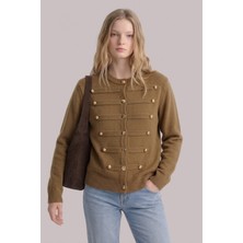 Soft & Basic Kadın Düğmeli Bisiklet Yaka Triko Crop Hırka