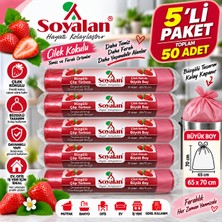 Soyalan Çilek Kokulu Büzgülü Çöp Torbası Büyük Boy 65X70 cm 5'li Paket 50 Adet