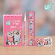 Studio Pets 5 Parça Kırtasiye Seti Kedi Köpek Desenli Defter Kalem Cetvel Silgi Okul Seti