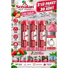 Soyalan Çilek Kokulu Büzgülü Çöp Torbası Büyük Boy 65X70 cm 3'lü Paket 30 Adet