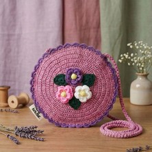 Rug Muse El Örgüsü Kız Çocuk Omuz Çantası - Rosy Garden - Yaprak Askılı - Gül Kurusu