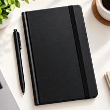 Beyra Decor Premium Siyah Sert Kapak Defter ve Kalem Seti