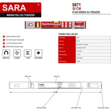 Sara S671 Star Series Mıknatıslı Su Terazisi – 50 Cm, 0,5 Mm/m Hassasiyet