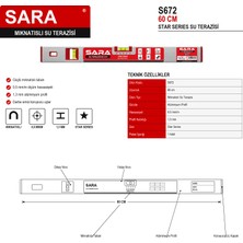 Sara S672 Star Series Mıknatıslı Su Terazisi – 60 Cm, 0,5 Mm/m Hassasiyet