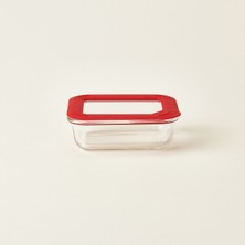Matmel Kitchen Borosilikat Cam Kilitli Kapak Saklama Kabı - Şeffaf / Kırmızı - 370 ml