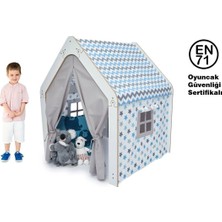 Montessori Ahşap Oyun Evi, Oyun Çadırı/beyaz Mavi Beyaz Mavi
