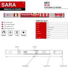 Sara S673 Star Series Mıknatıslı Su Terazisi – 80 Cm, 0,5 Mm/m Hassasiyet