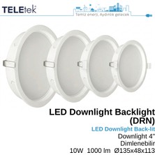 Teletek 10W Plastik Derin Kasa LED Downlight 4 Dimlenebilir Backlight Slim Yuvarlak Beyaz Işık  Spot Sıva Altı Panel Armatür , IP44 Ince Kasa Spot Aydınlatma