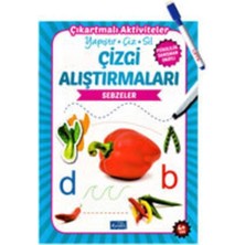 Parıltı Yayıncılık Yaz Sil Çizgi Alıştırmaları Sebzeler - Çıkartmalı Aktiviteler Yapıştır - Sil- Çiz
