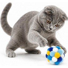 Orletz Çıngıraklı Ponpon Kedi Oyuncağı - Renkli Interaktif Peluş Top - Zilli Yuvarlanan Kedi