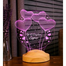 Günü Hediyesi Sevgiliye Arkadaşa Doğum Günü Hediyesi Balon Kalpler Kişiye Özel 3D LED Lamba