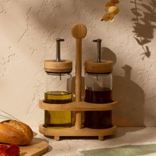 Bambum Mima Bambu Stantlı 2'li Küçük Yağdanlık - Şeffaf / Açık Kahverengi - 200 ml