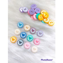 Zedhobi 24 Adet 15 Mm Renkli Yuvarlak Kalp Desenli Çizgili Düğme