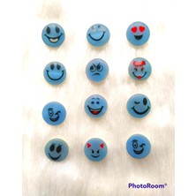 24 Adet 15 Mm Yuvarlak Mavi Karışık Emoji Desenli Düğme
