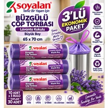 Soyalan Büzgülü Çöp Torbası Lavanta Kokulu Büyük Boy 65X70 cm 3'lü Paket 30 Adet