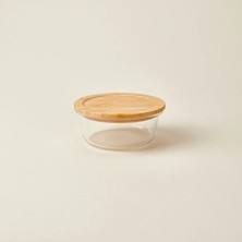 Matmel Kitchen Bambu Kapaklı Yuvarlak Saklama Kabı - Şeffaf / Açık Kahverengi - 620 ml