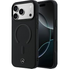Mercedes-Benz iPhone 18 Pro Kılıf Mercedes Benz Lisanslı M-Safeli Metal Yıldız Logolu Kabartmalı Deri Kapak Siyah