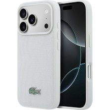 iPhone 18 Pro Max Kılıf Lacoste Lisanslı M-Safe Özellikli Pu Pike Desenli Metal Logolu Kapak Gri