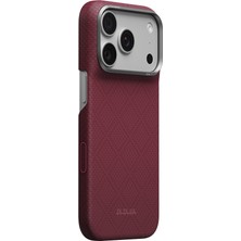 iPhone 18 Pro Max Uyumlu Kılıf M-Safe Şarj Özellikli Aramid Karbon Fiber Pitaka Argyle Kapak Bordo