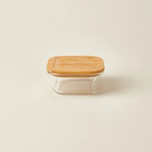 Matmel Kitchen Bambu Kapaklı Kare Saklama Kabı - Şeffaf / Açık Kahverengi - 520 ml