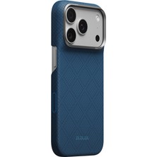 iPhone 18 Pro Uyumlu Kılıf M-Safe Şarj Özellikli Aramid Karbon Fiber Pitaka Argyle Kapak Lacivert