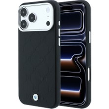 iPhone 18 Pro Uyumlu Kılıf Bmw Lisanslı M-Safeli Metal Logolu Kabartmalı Kapitone Deri Kapak Siyah