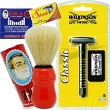 Atamanstore Wilkinson Tıraş Makinesi 5'li Jilet Ile Birlikte | Tıraş Fırçası | Tıraş Sabunu | 5'li Shark Chrome Jilet | Kibrit Kantaşı | Tıraş Seti