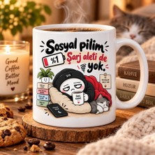 Ajans 313 Sosyal Pilim Yüzde 1 Şarj Aleti De Yok Esprili Baskılı Kupa – Introvert Hediyesi