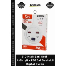Carlburn Özel Üretim Qc 3.0 USB Adaptör 30 Hızlı Şarj Seti 4 Girişli PD20W Destekli Dijital Ekran