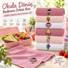 Efendioğlu Türcan Nakışlı 6’lı Beslenme Örtüsü Seti –DONDURMA ICE CREAM desenli Waffle Dokulu Çok Amaçlı Beslenme Bezi