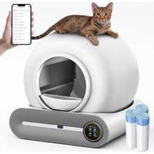 Akıllı Otomatik Kedi Tuvaleti - 65L+9L Geniş Kapasiteli, Kendini Temizleme Özelliği, App Kontro