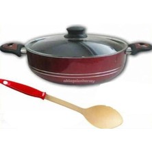 Büyük Boy Basık Teflon Karnıyarık Tenceresi Teflon Kaşığı Hediyeli 28 cm Cam Kapaklı 2 Kul