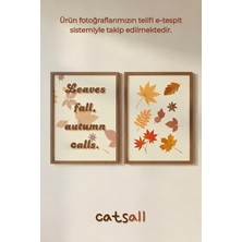 Retro Sonbahar Temalı Tipografik ve Doğal Yaprak Illüstrasyonlu 2 Adet Poster Seti 30X40 cm