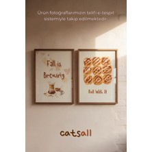 Retro Sonbahar Kahve ve Cinnamon Roll Desenli 2 Adet Tablo Posteri 30X40 cm