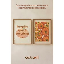 Retro Sonbahar Temalı Balkabağı Desenli Pumpkin Spice 2 Adet Tablo Posteri 30X40 cm