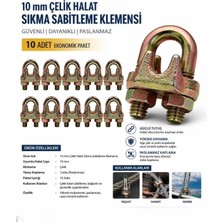 Bema Tools Çelik Halat Klemensi 10 mm A Tipi Halat Sıkma Klemens Aparat (10 Adet)