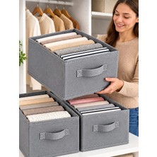 Esmana Living 3 Adet Gri Kumaş Katlanabilir Dolap Içi Kıyafet Düzenleyici Kutu - 45 x 30 x 20 cm